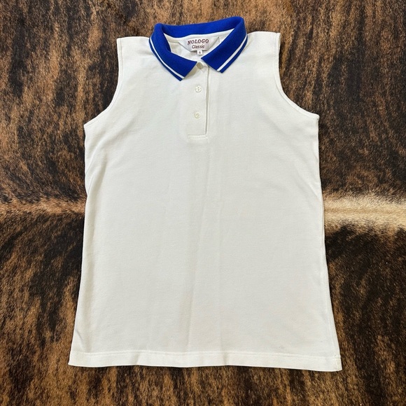 nologo classic Tops - Women’s size Small nologo classic white with blue collar polo sleeveless shirt